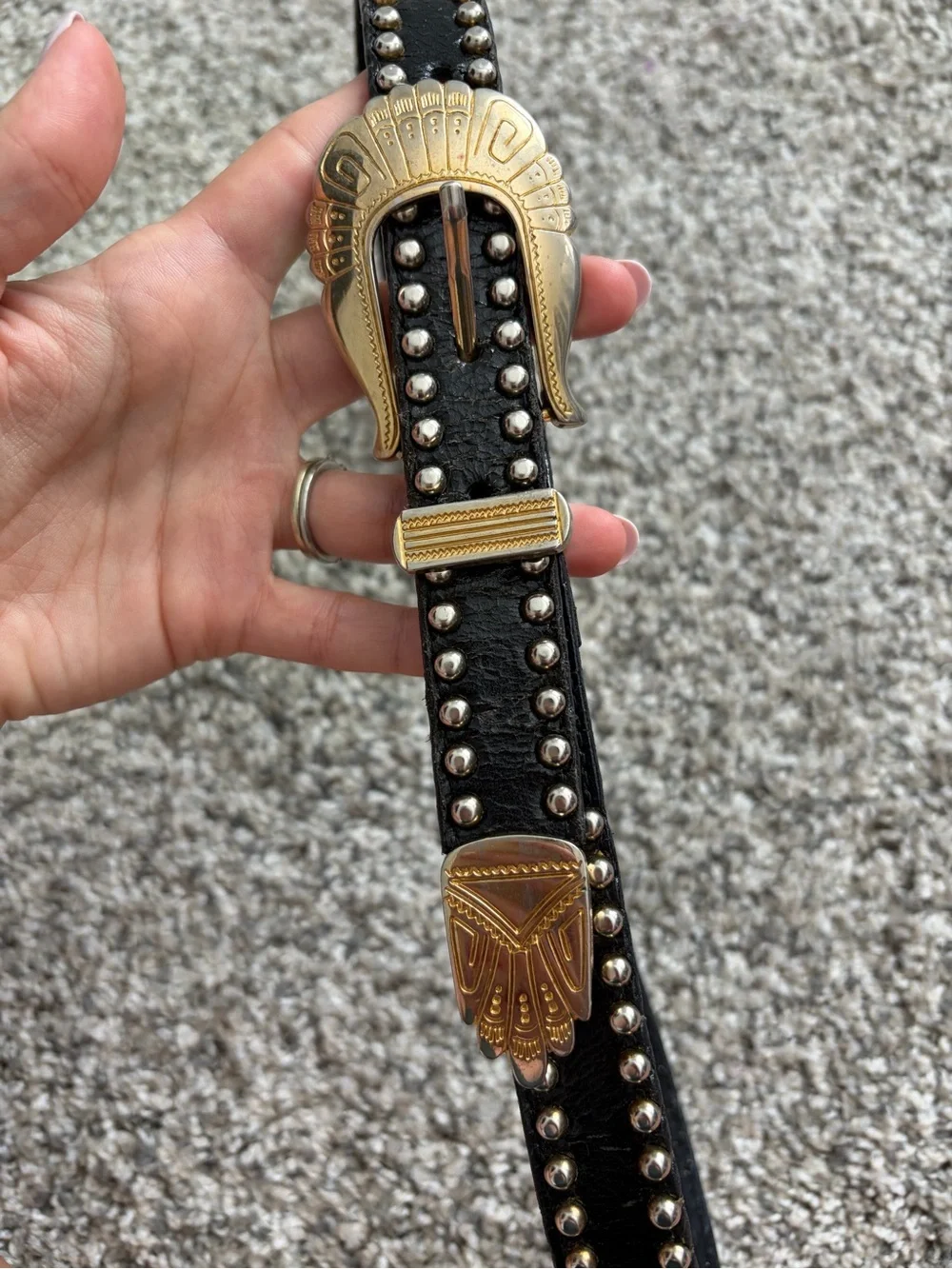 Vintage 90s Donna Katz Two-Tone Western Studded Leather Belt